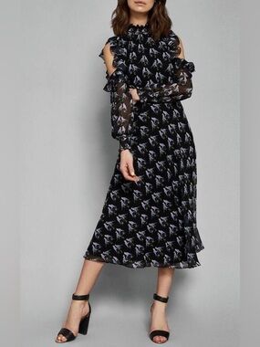 Ted Baker Black Midi Dress with Lilac Floral Print